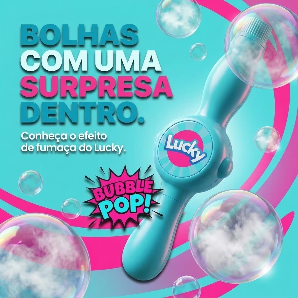 Máquina LUCKY cercada de bolhas com fumaça